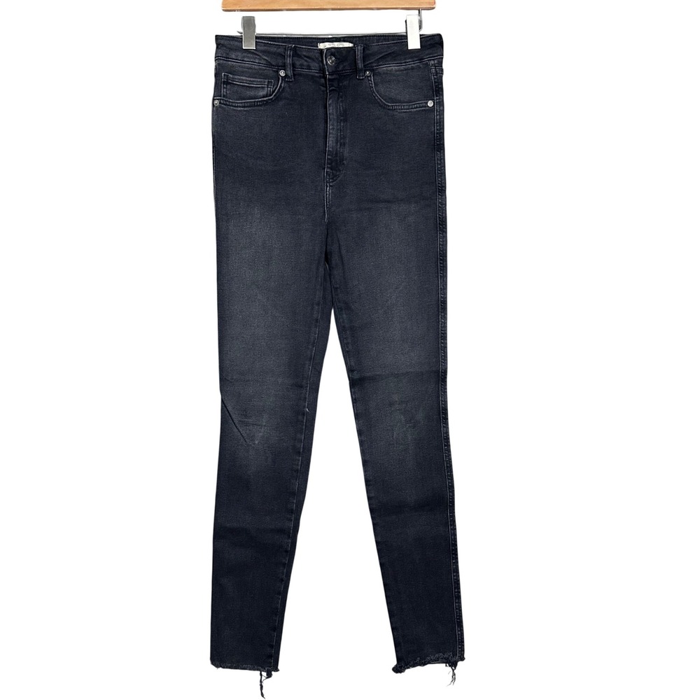 Free People We The Free High Rise Skinny Jeans Faded Black Raw Hem Sz 30 stretch